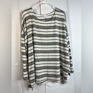 J Jill Womens Drop Shoulder Long Sleeve Shirt Top Striped Gray Ivory Boxy L New